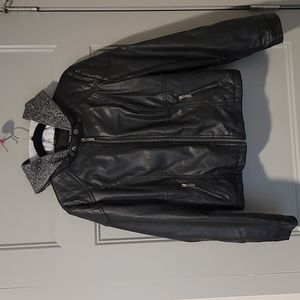Leather jacket with hoodie